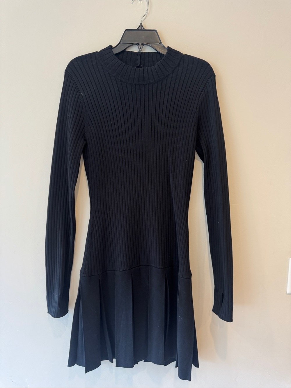 Free People Black Ribbed Long-Sleeve Knit Dress - Medium